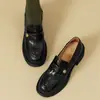 Estilo Piel de Vaca~Mocasines de Piel Genuina con Suela Gruesa para Mujer, Zapatos Slip-On para Primavera y Otoño, Zapatos de Tacón Alto Individuales, Zapatos de Piel Negros Estilo Británico
