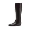 Botas de Caballero de Cuero Genuino 2026 Invierno, Tacón Medio, Punta Cuadrada Versátil, Circunferencia de Pantorrilla Pequeña, Botas Altas para Mujer
