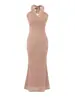 Vestido largo de estilo francés de diseño de deseo puro, con escote en V, cordones en el cuello halter, femenino, ajustado al cuerpo y adelgazante