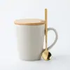 Taza Cónica Mate con Tapa y Cuchara, Taza de Café Simple Estilo Ins Nórdico, Taza de Cerámica para Casas de Huéspedes y Hoteles, Logo Personalizable