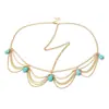 Accesorios para el Cabello Bohemios Transfronterizos Diadema Diadema Cadena Principal Cadena para la Frente Colgante para Cejas Tocado de Borla Turquesa Retro