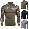 Exército Verde Camuflagem Costura Apertado Músculo Masculino Camiseta de manga comprida Roupas de primavera com gola vertical Roupas de camuflagem Emagrecimento Roupas de treinamento masculinas
