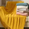 Manta Tejida Nórdica con Borlas para Oficina, Siesta, Aire Acondicionado, Cubierta de Sofá, Chal, Manta Pequeña, Cubre Cama