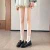 Weiwei Girl 1083-2 Mocasines de Suela Gruesa para Mujer Zapatos Negros sin Cordones Zapatos de Cuero Estilo Británico para Mujer con Tacón Grueso