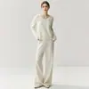 Calça Feminina de Cashmere Bai Cai Rong Outono/Inverno 2026, Malha Casual Fluida, Cobre o Quadril, Trançado Lateral, Calça Casual de Pernas Largas