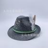 Sombrero de jazz de fieltro gris alemán al por mayor de fábrica, sombrero de fieltro Oktoberfest no tejido con pluma, sombrero de escenario