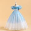 Amazon Nuevo Vestido de Princesa Europeo y Americano Vestido de Niña Hecho a Mano con Cuentas Manga Burbuja Malla Princesa Vestido Infantil