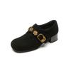¡Qué bonito~! Mocasines Retro Dorado Mate Hebilla Gruesa Tacón Grueso Zapatos de Abuela de Tacón Medio para Mujer