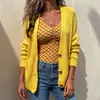 Cardigan Tricot Liso de Cor Única Outono e Inverno Novo Estilo Europeu e Americano Transfronteiriço Amazon Jaqueta Feminina Bolsos Curto Solto Suéter