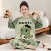 Pijama infantil de manga longa para primavera, outono e verão, feito de algodão penteado, conjunto fofo com cardigã, roupa de casa para meninos mais velhos