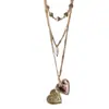 Collar Multicapa con Forma de Corazón para Mujer, Patrón Vintage, Se Puede Abrir, Collar Retro de Tres Capas con Aspecto Envejecido, Cadena de Clavícula de Nicho