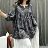 Blusa Artística Casual Holgada Estampada de Ramio Vintage para Mujer Primavera/Verano 2026