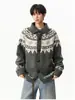 Abrigo Jersey con Botones de Cuerno Estilo Fair Isle para Hombres y Mujeres Diseño Otoñal Bloque de Color Cardigan Chaqueta de Punto Engrosada