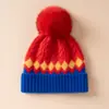 Fornecido Diretamente pelo Fabricante, Chapéu 100% Caxemira Pura, Gorro Tricotado, Gorro Jacquard Colorido com Pom-Pom, Chapéu de Lã, Chapéu Quente para Cobrir a Cabeça