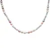 Collar de Perlas de Arroz de Agua Dulce Natural para Mujer Cadena para Clavícula con Piedras de Colores Dopamina Plata S925 Simple Elegante Joker