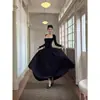 Vestido Cuadrado de Manga Larga con Patchwork Estilo Puro Deseo para Mujer, Otoño Cintura Alta Acampanado Adelgazante Elegante Línea A Largo