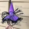 Diadema de Bruja de Halloween Máscara de Encaje Divertida Sombrero Grande con Lentejuelas Accesorios Populares para el Ambiente Festivo