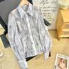 Estoque Disponível Terno Suave e Gracioso da Primavera Aconi Fuyu Camisa de Renda Francesa Saia Elegante com Cintura Marcada e Barra Larga