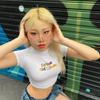 Camiseta de verano con cuello redondo, manga corta, estampado de letras y ombligo para mujer europea y americana