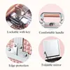 Estuche Cosmético Portátil con Patrón de Diamante, Doble Capa Grande, Esquina de Hierro, Aleación de Aluminio, Estuche Cosmético, Caja de Almacenamiento de Cosméticos de Gran Capacidad