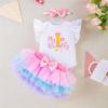 Vestido de Primer Cumpleaños para Bebé Niña Transfronterizo Verano Manga Corta Estampado de Letras Vestido de Princesa Harper Diadema Traje de 3 Piezas