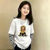 Camiseta de manga larga con retazos de algodón puro para niñas, nueva y elegante, para primavera y otoño 2026, top infantil casual, camiseta básica para niños mayores