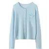 Cardigan de Tricô Gola Redonda com Borda Enrolada de Seda e Lã, Manga Longa, Cor Sólida, Modelo Soltinho com Bolsos, Novo para Outono/Inverno 2026