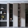 Línea decorativa con forma de gabinete de madera maciza al por mayor, pared de fondo de TV, pared de fondo de dormitorio, línea de gabinete, sustrato de lodo recubierto