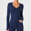 Camiseta Feixian Cross-Border Yoga Wear Manga Longa Gola V para Mulheres, Novo Estilo Outono, Camiseta Básica Justa Hot Girl Pura Desejo