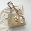 Bolsa de Ombro Feminina de Seda Floral Simples e Delicada, Nova Bolsa Tote Feminina de Grande Capacidade para Axila Verão 2025