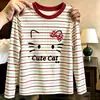 Camiseta de manga larga a rayas de algodón puro para niña, nueva camiseta versátil informal de bloques de color para primavera y otoño de 2026, camiseta básica para niños