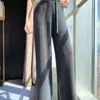 Pantalones de Punto Anchos Suaves y Gruesos 100% Lana para Mujer, Otoño e Invierno de Cintura Alta Adelgazantes con Caída Rectos de Pierna Larga Casuales