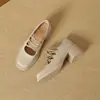 Sapatos Mary Jane Quadrados Retrô para Mulheres, Sapatilhas de Salto Alto com Tira Cruzada, Sapatos de Couro da Moda Versáteis Casuais para Aumentar a Altura