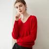 Camiseta de punto de cachemira 100% pura lista para usar de primera línea para mujer, cuello en V, suave y cerosa, agradable a la piel, suéter de punto de manga larga para mujer