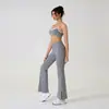 Conjunto de Yoga de Nuevo Estilo con Bloques de Color Transfronterizo para Mujer, Conjunto de Dos Piezas con Pantalones Acampanados Divididos de Cintura Alta, Ropa Deportiva de Secado Rápido con Sensación de Segunda Piel