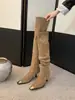 Botas de caballero altas apiladas estilo francés 2026, botas delgadas con punta metálica, elegantes botas altas hasta la rodilla para chicas audaces