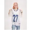Camiseta de Malla con Estampado de Graffiti de Letras Retro Americana de Tres Cuartos para Hombres y Mujeres Holgada Hiphop Nicho Tops