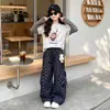 Conjunto de Dos Piezas de Camiseta para Niñas, Nueva Moda Otoño 2026, Atuendo de Otoño Infantil de Moda, Elegante Conjunto de Dos Piezas con Pantalones Cargo para Niñas Mayores
