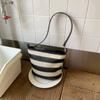 Bolso Tejido de Alta Gama con Rayas de Color Contrastante Transfronterizo de Gran Capacidad para un Solo Hombro, Bolso de Axila, Estilo Occidental Casual, Bolso Tipo Cubo, Bolso Cruzado