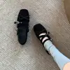 Sapatilha de dança estilo da Mãe Uva 4cm de salto escondido para mulheres, bico quadrado, Mary Janes com tira cruzada, laço, sapatos de salto baixo