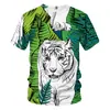 Amazon Aliexpress Cruzamento de Fronteiras Padrão de Animal e Planta Impressão 3D Verão Hip-Hop Gola Redonda Manga Curta Camiseta Venda Direta de Fábrica