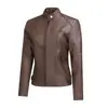 Chaquetas de Cuero Lavado para Mujer Europeas y Americanas de Nueva Colección Transfronteriza Moda Cremallera Corta Motocicleta Retro Chaqueta Venta al por Mayor