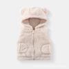 Colete Infantil Outono e Inverno Pelúcia com Capuz Zíper Ajuste Urso Roupa Externa Interna Jaqueta Sem Manga Top para Casa Novo