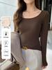 Blusas Otoñales H186 Seleccionadas Cuidadosamente con Copas para Mujer, Nuevas Camisetas Básicas, de Manga Larga, Ajustadas, Cuello Redondo Grande, Ropa para Mujer al por Mayor