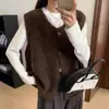 Colete de tricô retrô estilo japonês para mulheres, novo modelo primavera 2026, jaqueta colete suéter de gola redonda petite