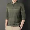 Camiseta de Manga Larga para Hombre Otoño Nuevo Solapa Bolsillo de Solapa Real Pantalones Top Para Hombre de Mediana Edad Casual Pantalones con Bolsillo de Solapa Rayados Camisa Polo Ropa de Papá