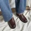 Mocasines de Cuero Lavado Estilo Británico 2026 Primavera Tacón Bajo para Viajar Punta Redonda Huecos de Cuero Genuino Corte Profundo Zapatos Individuales para Mujer