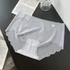 Calcinhas sem costura de seda gelada para mulheres, estilo fino de verão, feitas de seda de amoreira, antibacterianas, puras e sexy, semitransparentes, adequadas para meninas jovens