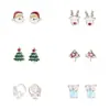 Brincos de Prata Esterlina S925 Estilo Natalino Papai Noel Rena para Mulheres Árvore Pequena Cogumelo Nó de Natal Urso