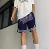 Shorts Esportivos Bordados Retro Americano Unissex Tendência High Street Soltos Respiráveis de Malha Shorts de Basquete Transfronteiriço